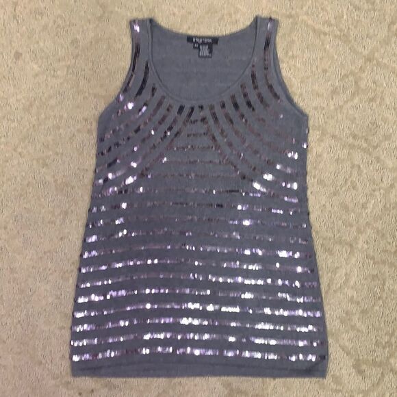 Shimmering Etcetera Women’s XS Sequenced Sweater Gray Tank Top - Picture 2 of 7